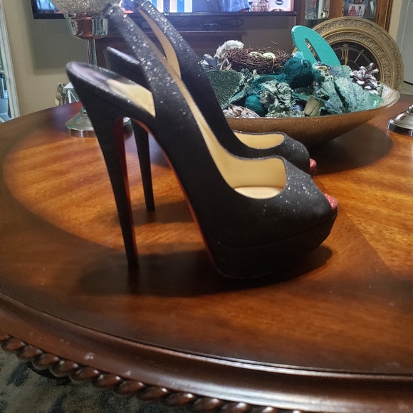 Authentic Christian Louboutin size 37 Black Glitt - Picture 9 of 16